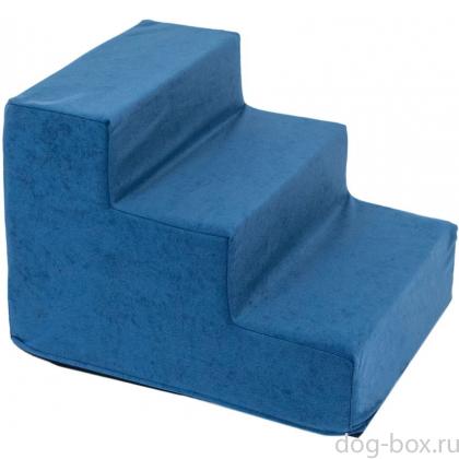 Лесенка прикроватная для животных ВВЕРХ (вельвет, поролон) 34*40*h30см, синяя-0