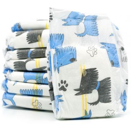 Одноразовые подгузники для кобелей, рисунок со щенками индикатор влажности, запах лимона, размер M (8-16кг), 12 шт.-1