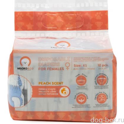 Одноразовые подгузники для собак женского пола, рисунок со щенками, индикатор влажности, аромат персика, размер XS (2-4кг), 12 шт.-0