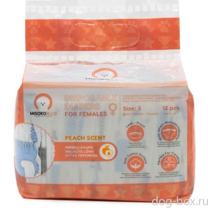 Одноразовые подгузники для собак женского пола, рисунок со щенками индикатор влажности, аромат персика, размер S (4-8кг), 12 шт.-0