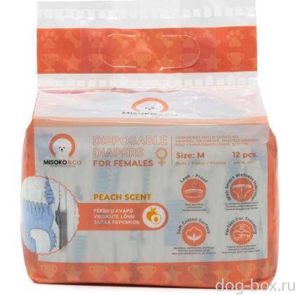 Одноразовые подгузники для собак женского пола, рисунок со щенками индикатор влажности, аромат персика, размер M (8-16кг), 12 шт.-0