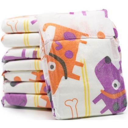 Одноразовые подгузники для собак женского пола,рисунок со щенками и косточками, индикатор влажности, аромат персика, размер S (4-8кг), 12 шт.-1