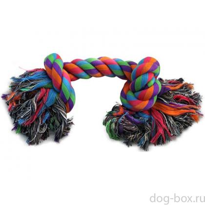 Веревка цветная с двумя узлами для собак, хлопок, 20 см-0