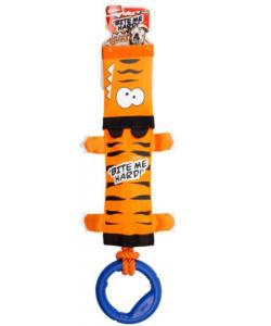 Игрушка для собак "Тигр" на веревке с ручкой с пищалкой 51см, серия BITE ME HARD  X-mas  