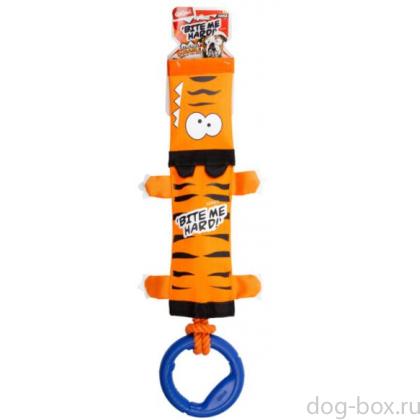 Игрушка для собак "Тигр" на веревке с ручкой с пищалкой 51см, серия BITE ME HARD  X-mas  -0