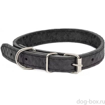 Ошейник кожаный черный 15мм, 17-27см, с тиснением-0