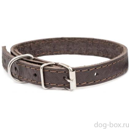 Ошейник кожаный коричневый, 15мм, 17-27см, с тиснением-0