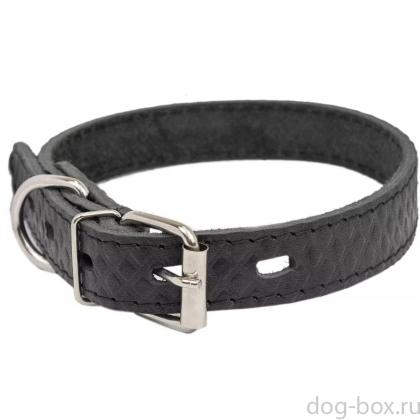 Ошейник кожаный черный 20мм, 33-43см, с тиснением-0
