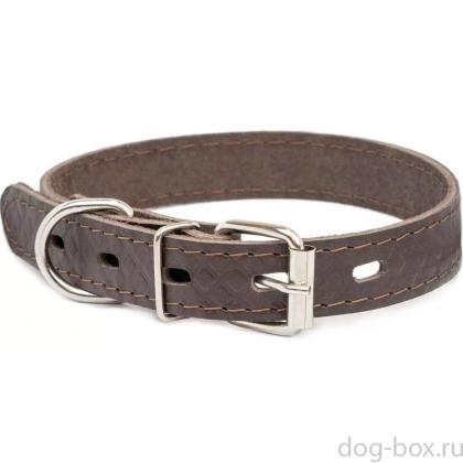 Ошейник кожаный коричневый 20мм, 33-43см, с тиснением-0