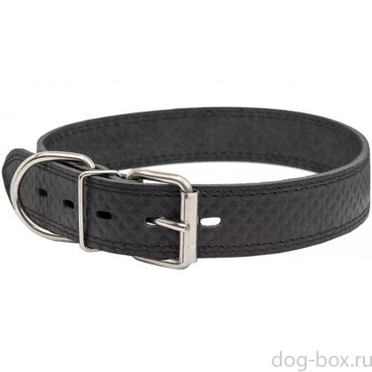 Ошейник кожаный черный 35мм, 51-61см, с тиснением-0