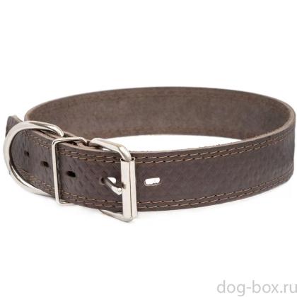 Ошейник кожаный коричневый 35мм, 51-61см, с тиснением-0