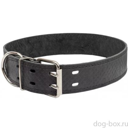 Ошейник кожаный черный 45мм, 63-73см, с тиснением-0