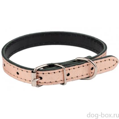 Ошейник кожаный "ROSE GOLD" розовый, 2 слоя, 15мм, 17-27см-0