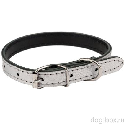 Ошейник кожаный "SILVER" серебристый, 2 слоя, 15мм, 17-27см-0