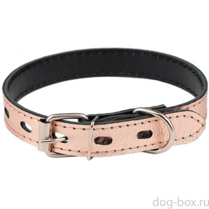 Ошейник кожаный "ROSE GOLD" розовый, 2 слоя, 25мм, 29-39см-0