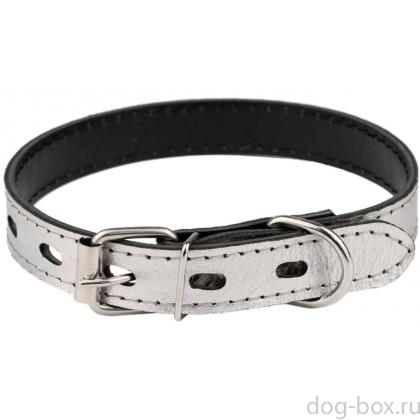 Ошейник кожаный "SILVER" серебристый, 2 слоя, 20мм, 23-33см-0
