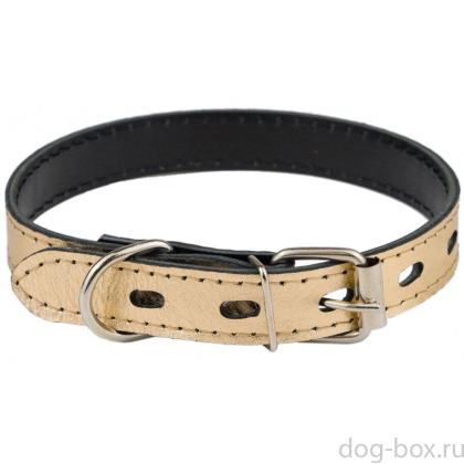 Ошейник кожаный "GOLD" золотой, 2 слоя, 20мм, 23-33см-0