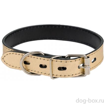 Ошейник кожаный "GOLD" золотой, 2 слоя, 25мм, 29-39см-0