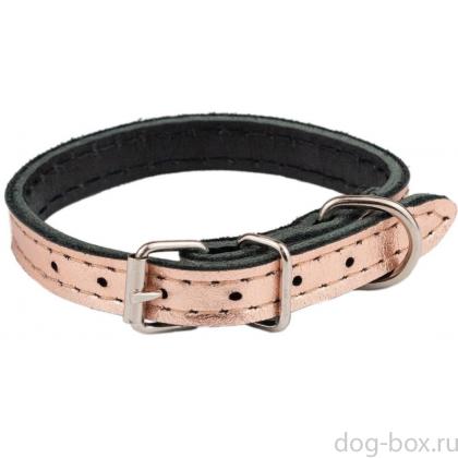 Ошейник кожаный "ROSE GOLD" розовый, 2 слоя, 10мм, 19-25см-0