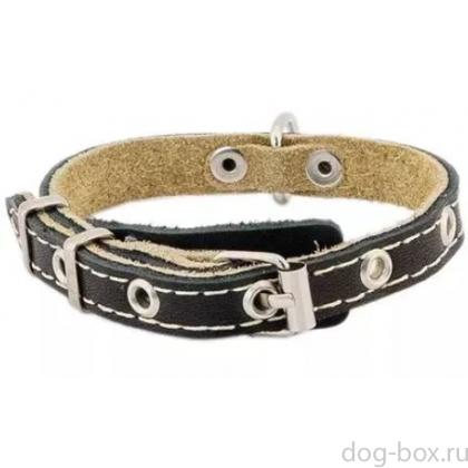 Ошейник кожаный черный, 2 слоя, язычок, 15мм, 22-35см-0