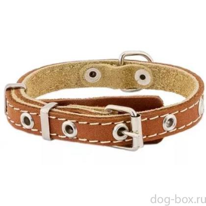 Ошейник кожаный коричневый, 2 слоя, язычок, 15мм, 22-35см-0