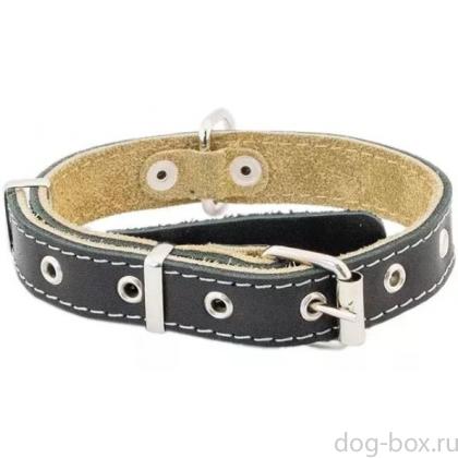 Ошейник кожаный черный, 2 слоя, язычок, 20мм, 28-40см-0