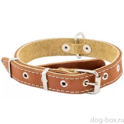Ошейник кожаный коричневый, 2 слоя, язычок, 20мм, 28-40см-0