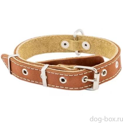 Ошейник кожаный коричневый, 2 слоя, язычок, 25мм, 30-45см-0