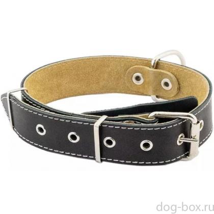 Ошейник кожаный черный, 2 слоя, язычок, 35мм, 45-60см-0