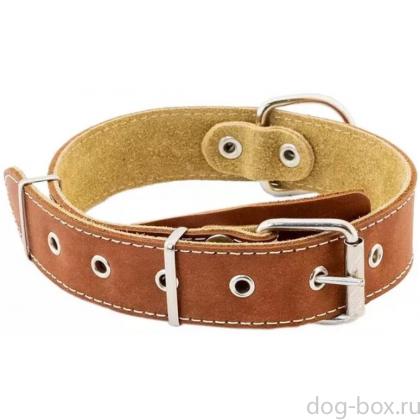 Ошейник кожаный коричневый, 2 слоя, язычок, 35мм, 45-60см-0