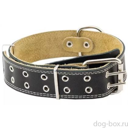 Ошейник кожаный черный, 2 слоя, язычок, 45мм, 53-68см-0