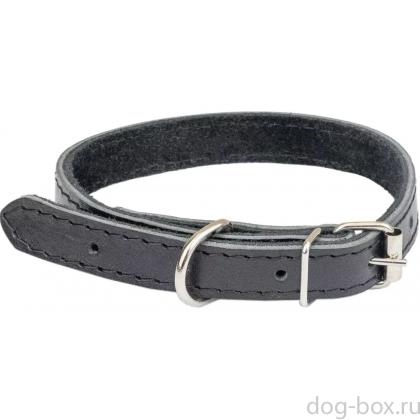 Ошейник кожаный черный, 2 слоя, с подкладкой, 15мм, 17-27см-0
