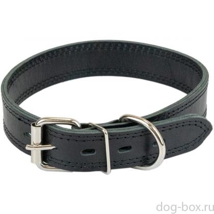 Ошейник кожаный черный "Бэйз" 2 слоя, 30мм, 35-45см-0