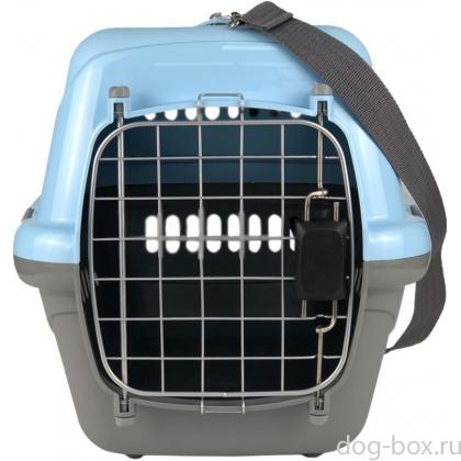 Зооэкспресс Переноска для животных "Турне" M АВИА с металлической дверцей (коврик+ремень), 54,5*36*34см, голубая-0