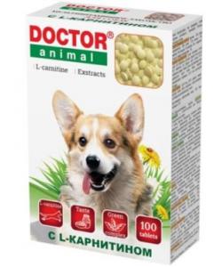 Мультивитаминное лакомство Doctor Animal с L-карнитином, для собак, 100 таблеток