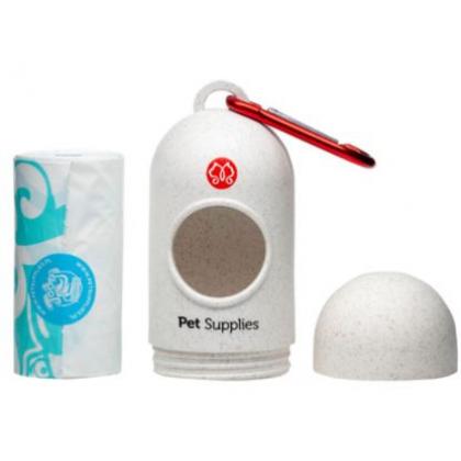 Диспенсер для пакетов для уборки за питомцем, с карабином + 15 пакетов с ароматом зеленого чая-1