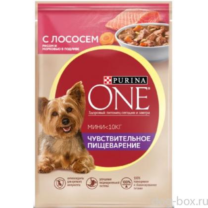 Паучи для взрослых собак малых пород с чувствительным пищеварением с лососем, рисом и морковью-0