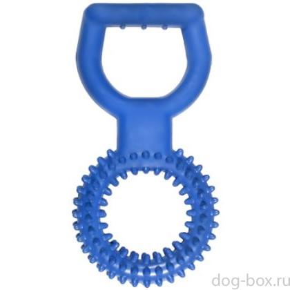 Игрушка для собак кольцо цветное с ручкой, голубое, 24см-0