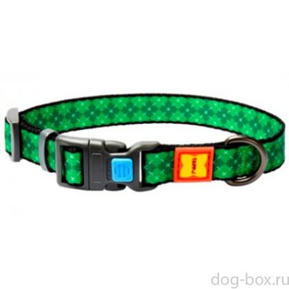 Ошейник "Тайпан" размер S, 23-35см, с рисунком "Зеленая шотландка"-0