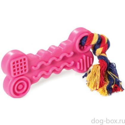 Игрушка для собак из цельнолитой резины "Косточка с веревкой", 9,5/16,5см-0