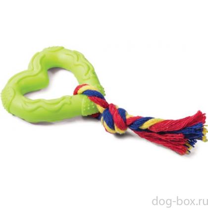 Игрушка для собак из цельнолитой резины "Сердечко с веревкой", 7/15см-0