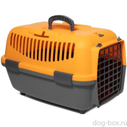 Переноска для животных TRAVEL с пластиковой дверцей S, оранжевая, 48*32*32см-0