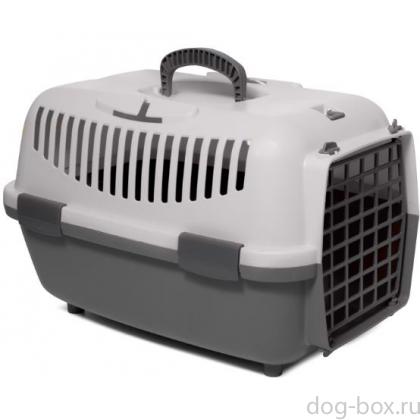 Переноска для животных TRAVEL с пластиковой дверцей S, серая, 48*32*32см-0