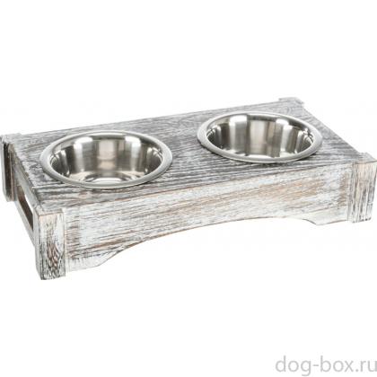 Набор стальных мисок на деревянной подставке, 2 х 0,45 л, 36*7*19см (24357)-0