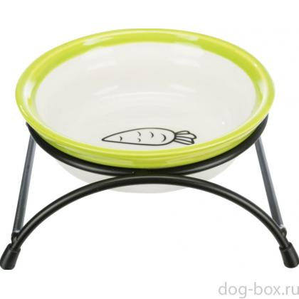 Миска на подставке, керамика/металл, 0.3л/ф13см, белый/зеленый (60749)-0