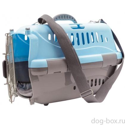 Переноска для животных "Турне" M АВИА с металлической дверцей (коврик+ремень), 48*32*32см, голубая-0