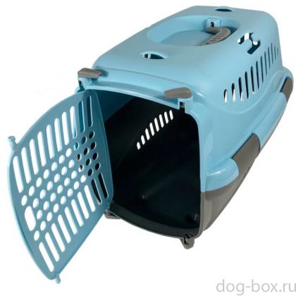 Переноска для животных "Турне" с пластиковой дверцей, 54,5*36*34см, голубая-0