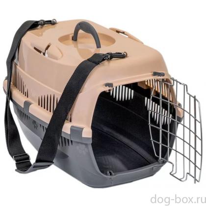 Переноска для животных "Спутник-1" с наплечным ремнем, 43*29*27,5см, темно-серая с бежевым-0