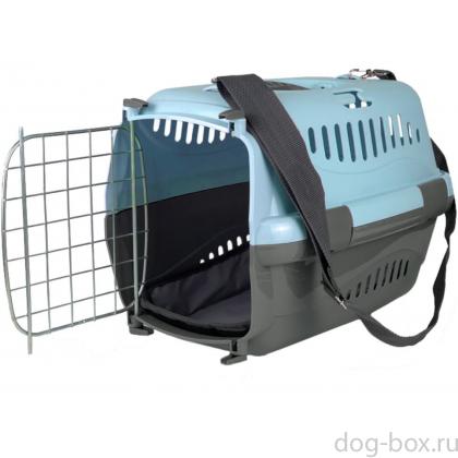 Переноска для животных "Турне" с металлической дверцей (коврик+ремень), 42*29*29,5см, голубая-0