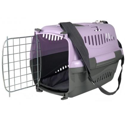 Переноска для животных "Турне" с металлической дверцей, (коврик+ремень), 54,5*36*34см, фиолетовая-1